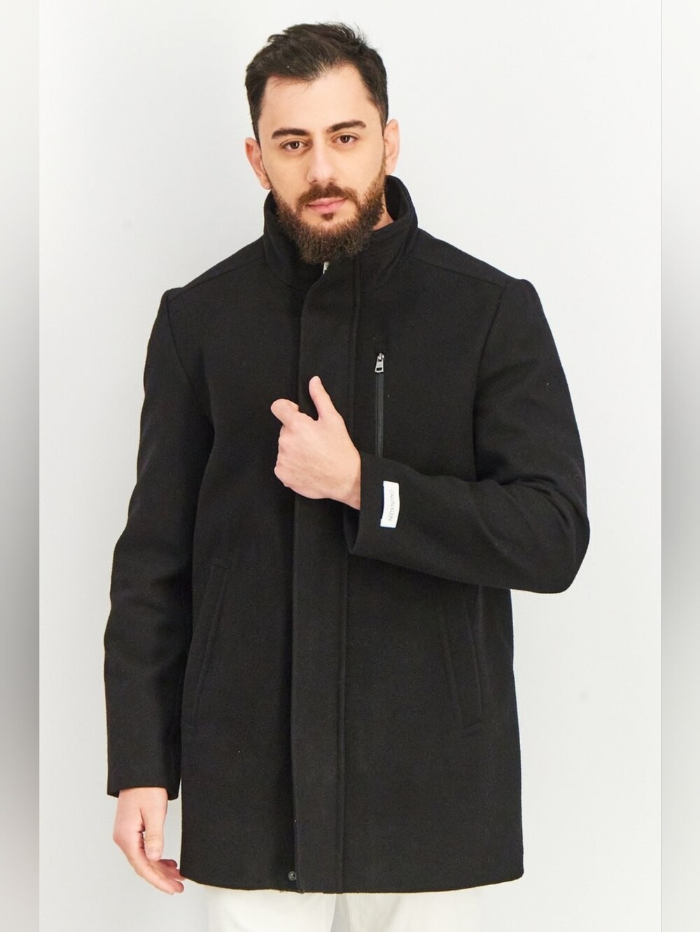 Men's Calvin Klein Black Wool-Blend Pea Coat-Size XXL